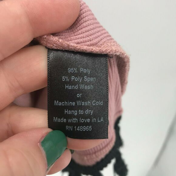 Eastnwest Label Dress Womens 2 Ribbed Pink Knit Black Pom Fringe Off Shoulder - Picture 6 of 6